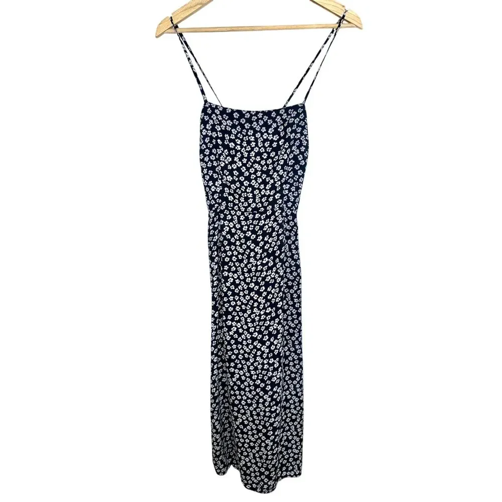 Abercrombie & Fitch Black White Floral Sleeveless Side Slit Maxi Dress Womens S